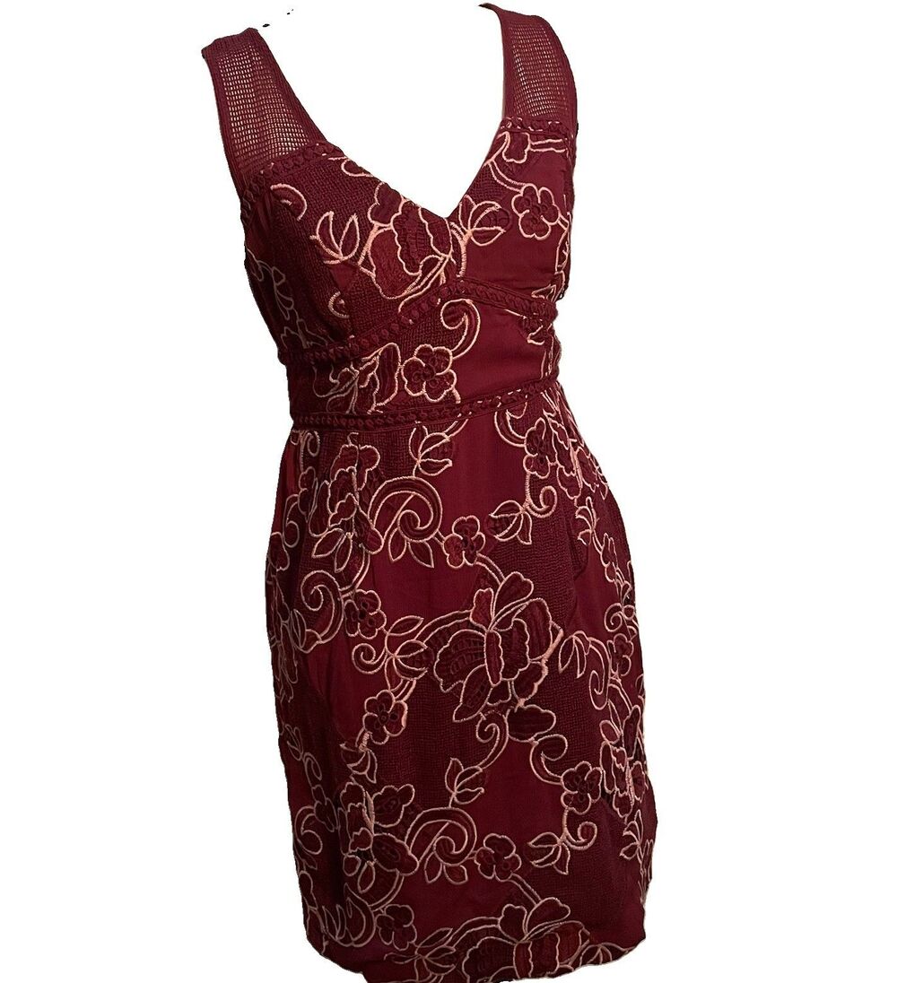 Anthro Moulinette Soeurs Ariana Lace Sheath Dress 4P Burgundy Whimsigoth Coquett